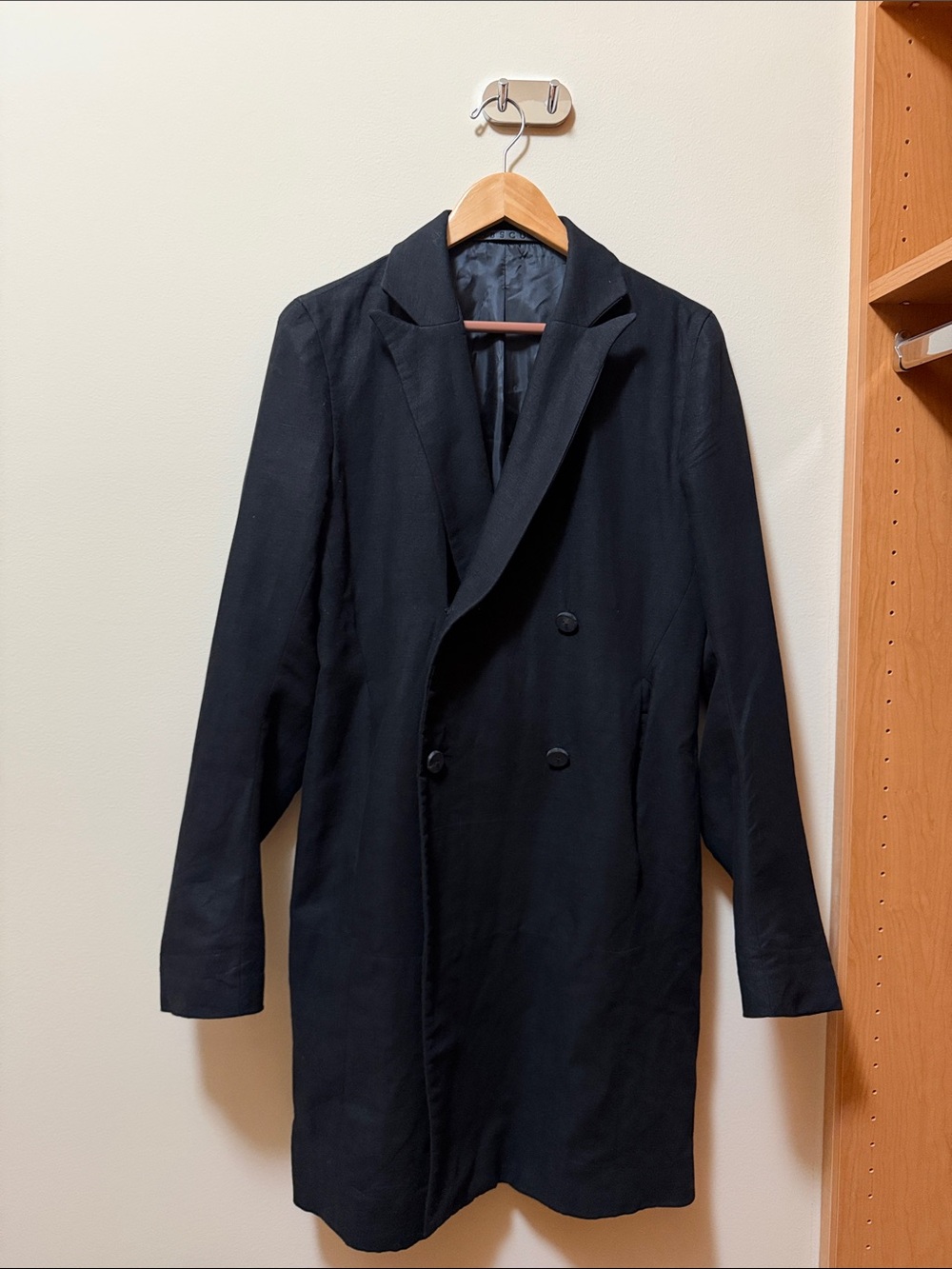 Black Double-Breasted Men's Overcoat